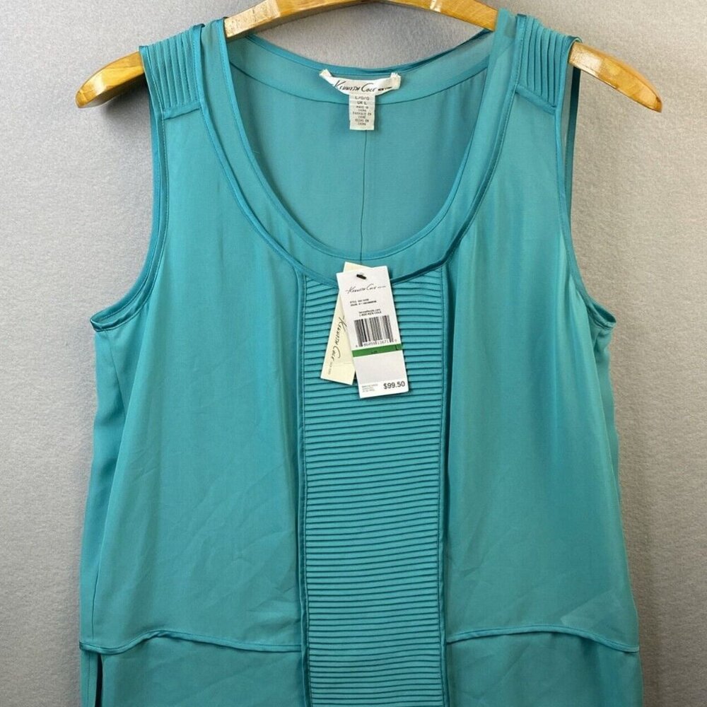 Kenneth Cole Sleeveless Blouse Womens Size L Aquamarine Semi Sheer Tank Top NWT